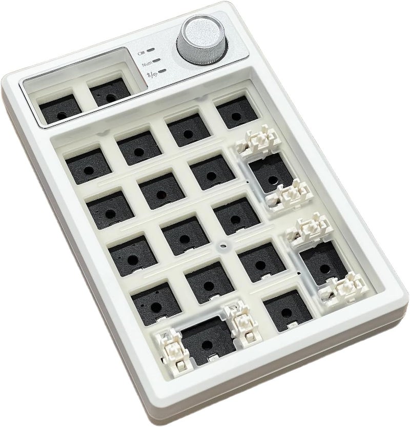 TISHLED Wireless Mechanical Numpad Barebones Kit, Gasket Programmable Macro Numeric Keyboard DIY, 19-Key Custom Number Pad with Metal Volume Knob, Hot Swappable, RGB Backlit, NKRO for Win/Mac, White - Image 1